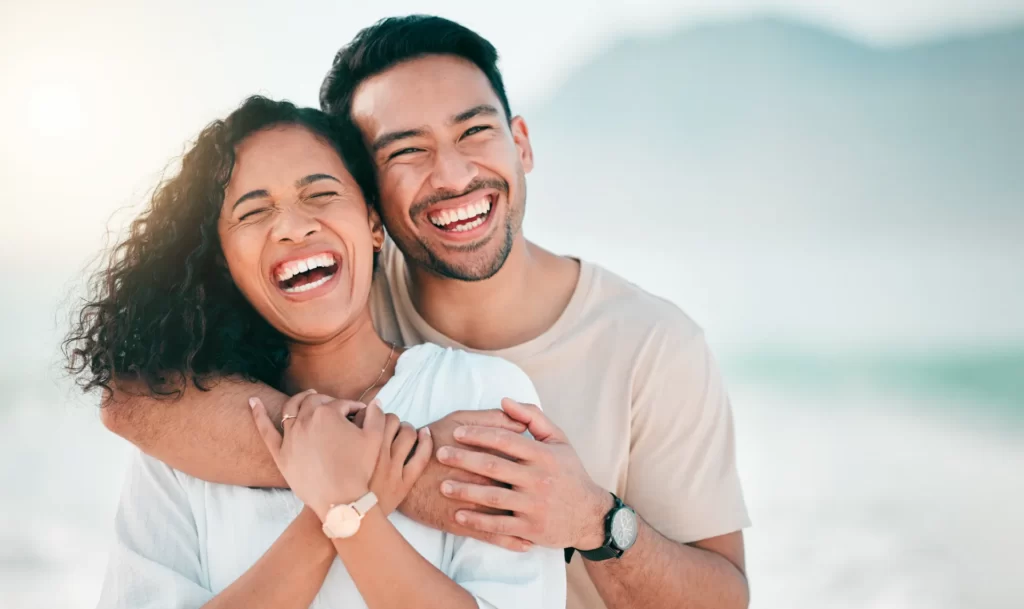 love happy and funny with couple on beach for tra utc